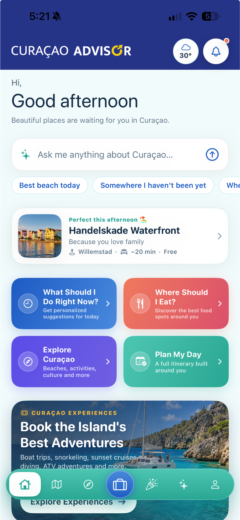Curaçao Advisor app home screen
